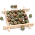 Carved unakite pumpkin pendant bead with silver metal ring for DIY jewelry making - Unakite