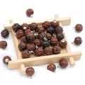 Reddish-brown natural stone pumpkin charm with carved vertical grooves and silver metal hook - Mahogany Obsidian