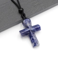 Handcrafted blue sodalite Ankh cross necklace with adjustable black braided cord - Blue Sodalite