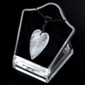 Natural clear crystal heart pendant with brown cord in premium display box - White Crystal