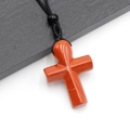 Handcrafted red jasper cross pendant necklace with adjustable black braided rope cord - Red Jasper