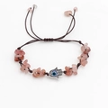 Bracciale intrecciato a mano con pietre naturali rosa e ciondolo Mano di Fatima - Quarzo Fragola