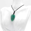 Polished green aventurine heart pendant necklace with adjustable black braided cord - Green Aventurine
