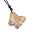 Pendentif papillon en pierre œil de tigre poli avec un cordon noir tressé simple - Avec lanière / Œil de tigre