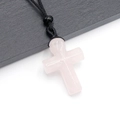 Handgefertigter Ankh-Kreuz Anhänger aus Rosenquarz mit verstellbarer schwarzer Kordel - Rosenquarz