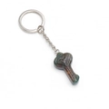 Green moss agate heart engraved key pendant with silver metal chain on white background - India Agate