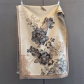 Detail of soft cashmere-like scarf showing vintage floral patterns and fringe tassels - 190*65cm / Camel