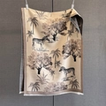Cashmere-feel shawl featuring African savanna zebra pattern and elegant fringe trim - Camel