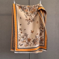 Scialle vintage in finto cashmere bianco crema con farfalle e bordo arancione - Arancione (GSJ-657)
