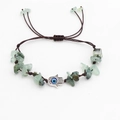 Bracciale intrecciato a mano con pietre naturali verdi e ciondolo mano di Fatima - Prehnite