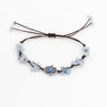 Bracciale intrecciato Mano di Fatima con malocchio e pietre naturali blu - Acquamarina