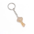 Natural agate stone heart-shaped key pendant keychain with silver metal ring and chain - Grey Agate