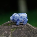 Blue Sodalite hand-carved mini pig figurine with natural white mottled patterns - Blue Spot Jasper