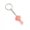 Pink heart-shaped natural stone keychain with silver metal ring for bag decoration - Watermelon Red (Synthetic)