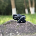 Mini figura de elefante tallada a mano en piedra natural de obsidiana negra pulida - Obsidiana