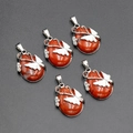 Natural red jasper pendant set with silver butterfly and floral hollow metal frame - Red Jasper