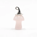 Pink rose quartz mushroom pendant with silver wizard hat and metal hanging loop - Rose Quartz
