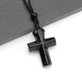 Poliertes Natur-Obsidian-Kreuz Anhänger mit verstellbarer schwarzer Kordelkette - Obsidian