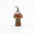Unakite mushroom pendant with silver wizard hat and natural stone textures - Unakite