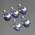 Five lapis lazuli water drop pendants with silver butterfly enamel inlay details - Lapis Lazuli