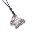 Colgante de mariposa en rodonita rosa y negra con cordón trenzado negro ajustable - Rodonita