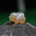 Mini orange agate stone pig figurine hand-carved from natural translucent crystal - Natural Agate