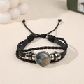 Bracelet en cuir multicouche fait main avec pierre océanique et cordons tressés réglables - Agate d'Inde
