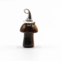 Natural tiger eye stone mushroom pendant with silver metal cap on white background - Tiger's Eye
