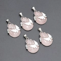 Pink crystal teardrop pendant set with silver butterfly and white enamel floral details - Rose Quartz