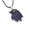 Adelaarshoofd hanger van blauwe goudsteen met glinstering aan zwart gevlochten koord - Blauwe Goudsteen (Synthetisch)