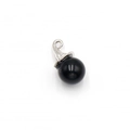 Minimalist black agate sphere pendant with silver metal cap on a white background - Obsidian