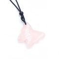 Colgante de mariposa de cuarzo rosa con collar de cordón trenzado negro ajustable - Cuarzo rosa