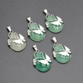 Aventurine green crystal teardrop necklace with silver butterfly and floral metal inlay - Green Aventurine