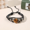 Bracelet en cuir tressé avec incrustation d'œil de tigre et cordon de serrage réglable - Œil de tigre