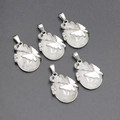 Water-drop natural white crystal pendants with silver butterfly and floral frame - White Crystal