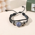 Bracelet multicouche réglable en cuir noir tressé avec perle en pierre naturelle bleue - Sodalite
