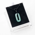 Minimalist oval green stone ring pendant on black woven cord in a jewelry gift box - With Rope / Green Aventurine