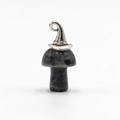Pendaglio a fungo in agata grigia naturale con cappello da mago in argento e gancio - Larvikite