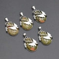 Unakite gemstone necklace with butterfly pendant in silver-tone finish, set of five pieces - Unakite
