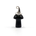Ciondolo a fungo in agata nera con cappello d'argento e gancio metallico per collana - Ossidiana