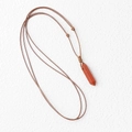 Natural red crystal hexagonal point pendant with adjustable brown braided rope necklace - Red Jasper