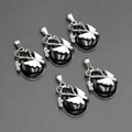 Teardrop black natural stone pendant 5-piece set with silver butterfly flower inlay - Obsidian