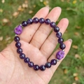Handcrafted 8mm purple amethyst beaded bracelet featuring gothic skull charms and silver spacers - Amethyst