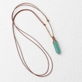 Green aventurine hexagonal pendant with brown braided cord minimalist necklace - Green Aventurine