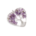 Handmade silver wire-wrapped heart pendant with purple amethyst stones and tree of life design - Amethyst (Single Piece)