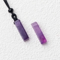 Natural purple amethyst rectangular bar pendant with black braided cord and bead - With Rope / Amethyst