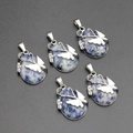 Teardrop sodalite stone pendants with silver butterfly inlay for vintage necklaces - Blue Spot Jasper