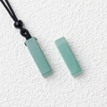 Rectangular green natural stone pendant with black braided cord necklace accessory - With Rope / Green Aventurine