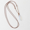 Natural light blue hexagonal prism pendant necklace with adjustable brown cord - Opalite (Synthetic)