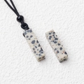 Dalmatian jasper rectangular stone pendant with black woven cord necklace accessory - With Rope / Dalmatian Jasper